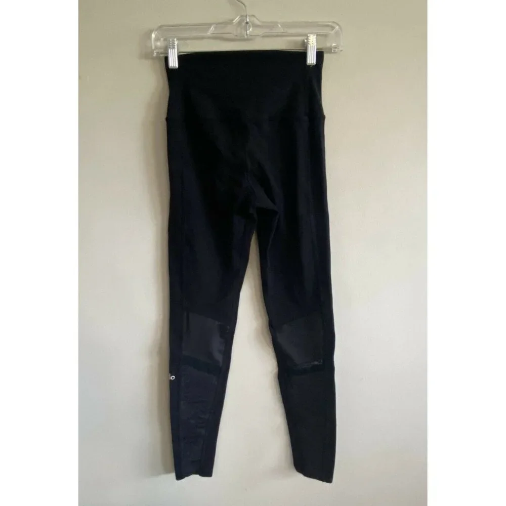Alo Yoga High-Waist Moto Legging Size S Black Glossy Faux Leather Mesh Panels